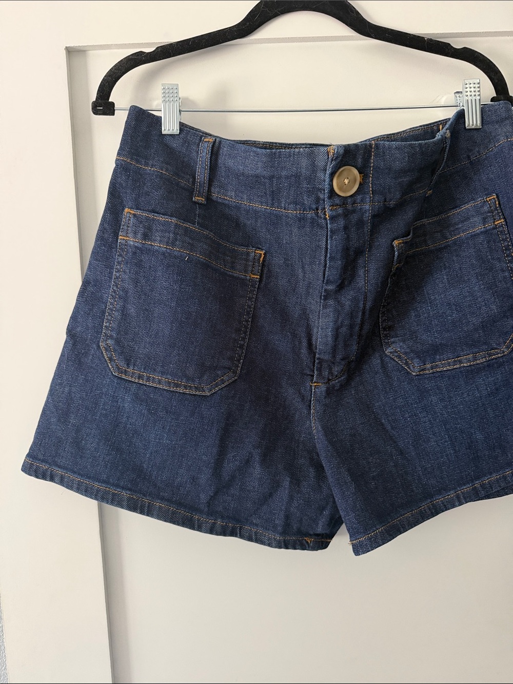 Anthropologie Dark Blue Denim High-Waist Pocket Shorts - Picture 3 of 9